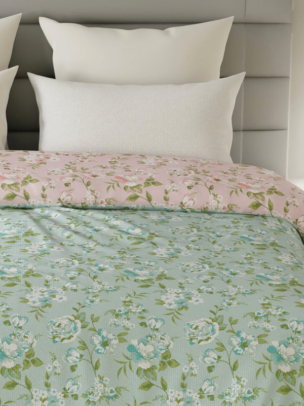 Reversible Double Comforter, 100% Cotton 140 TC, Pink & Green Floral, For Mild Winter & All Season Lumina Floret