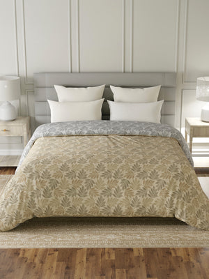 Reversible Double Comforter, 100% Cotton 140 TC, Brown & Grey Floral, For Mild Winter & All Season Lumina Floret