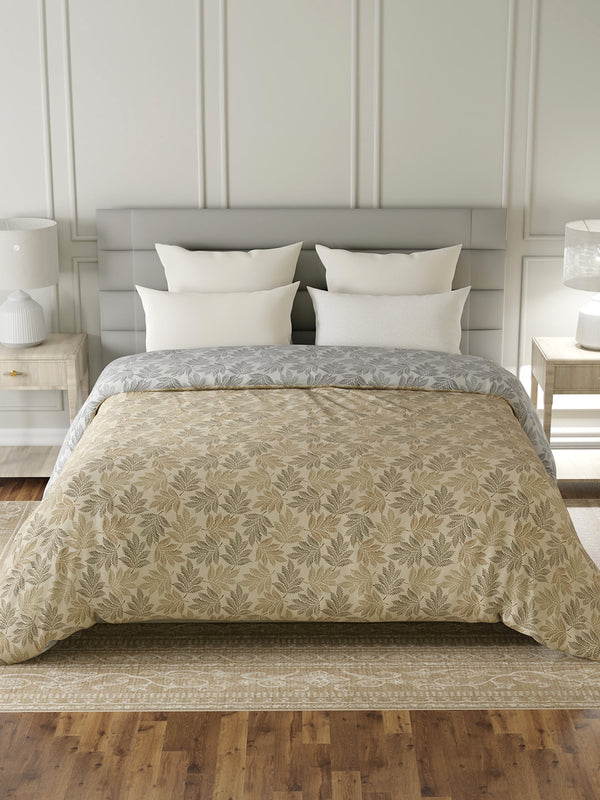 Reversible Double Comforter, 100% Cotton 140 TC, Brown & Grey Floral, For Mild Winter & All Season Lumina Floret