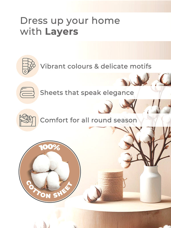 Reversible Double Comforter, 100% Cotton 140 TC, Brown & Grey Floral, For Mild Winter & All Season Lumina Floret