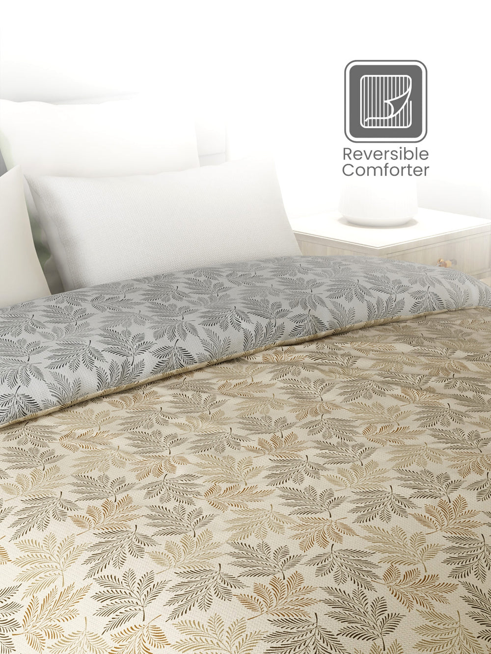 Reversible Double Comforter, 100% Cotton 140 TC, Brown & Grey Floral, For Mild Winter & All Season Lumina Floret