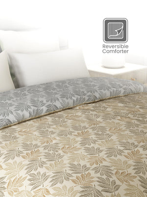 Reversible Double Comforter, 100% Cotton 140 TC, Brown & Grey Floral, For Mild Winter & All Season Lumina Floret