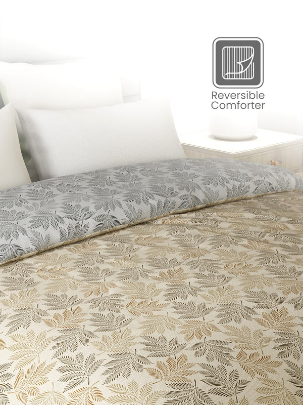 Reversible Double Comforter, 100% Cotton 140 TC, Brown & Grey Floral, For Mild Winter & All Season Lumina Floret