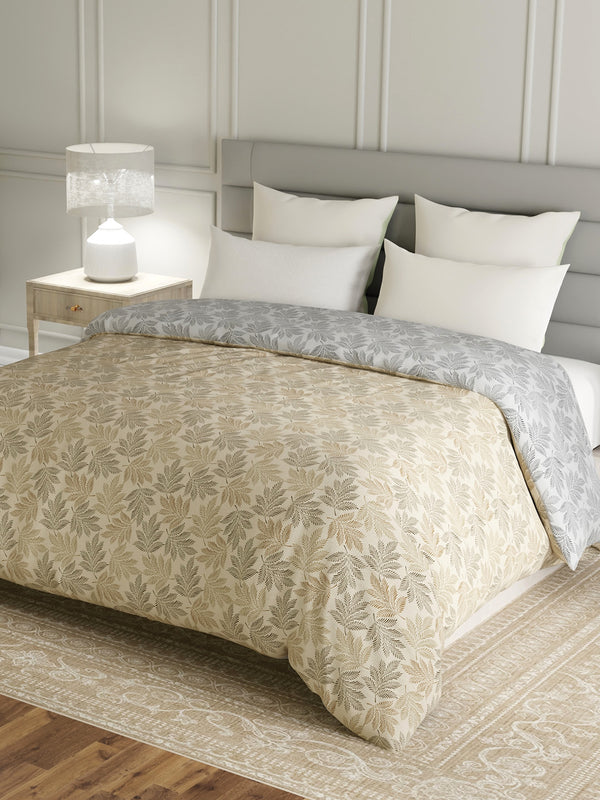 Reversible Double Comforter, 100% Cotton 140 TC, Brown & Grey Floral, For Mild Winter & All Season Lumina Floret