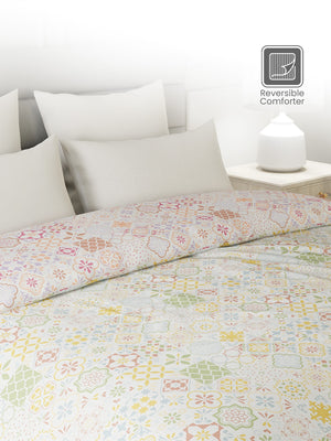 100% Cotton Double Reversible Comforter, 144 TC Printed, Lumina Floret Collection
