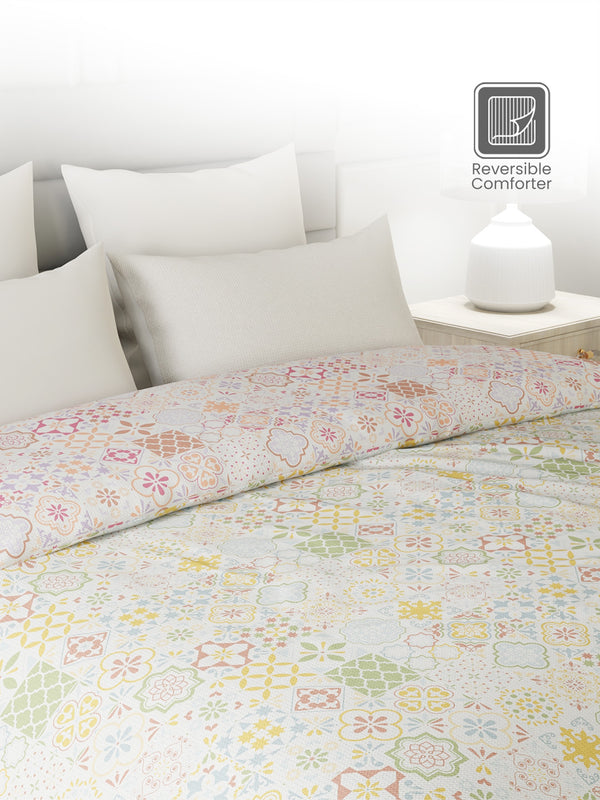 100% Cotton Double Reversible Comforter, 144 TC Printed, Lumina Floret Collection