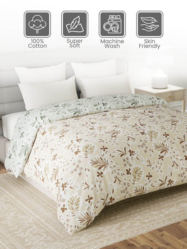 100% Cotton Double Reversible Comforter, 144 TC Printed, Lumina Floret Collection