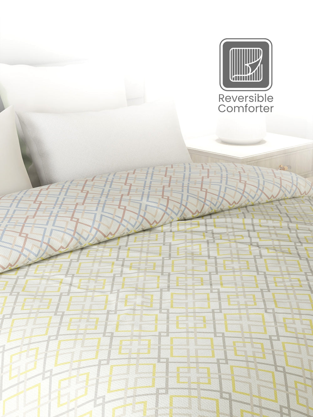 Reversible Double Comforter, 100% Cotton 140 TC, Multicolor Geometrical, For Mild Winter & All Season Lumina Floret