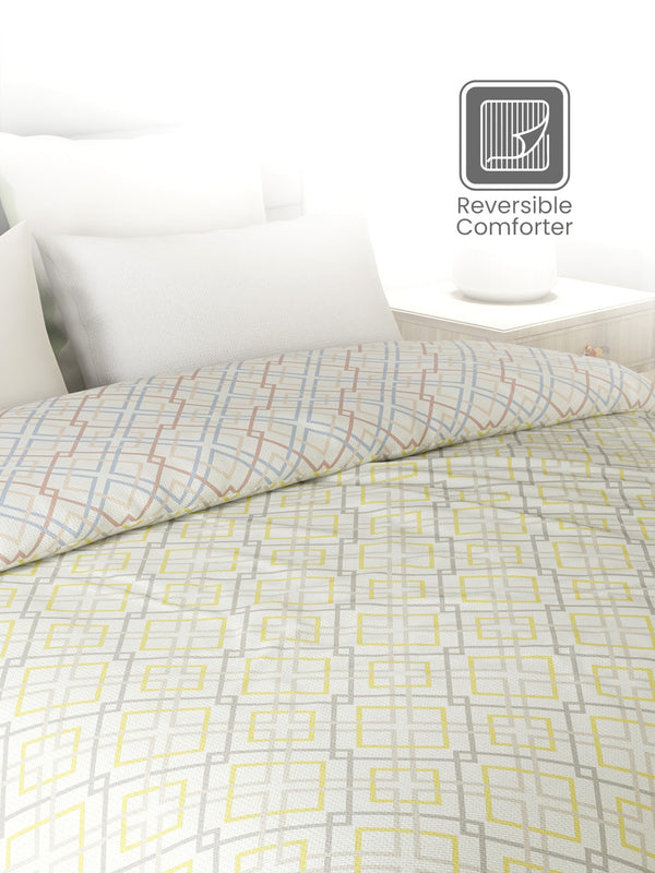 Reversible Double Comforter, 100% Cotton 140 TC, Multicolor Geometrical, For Mild Winter & All Season Lumina Floret