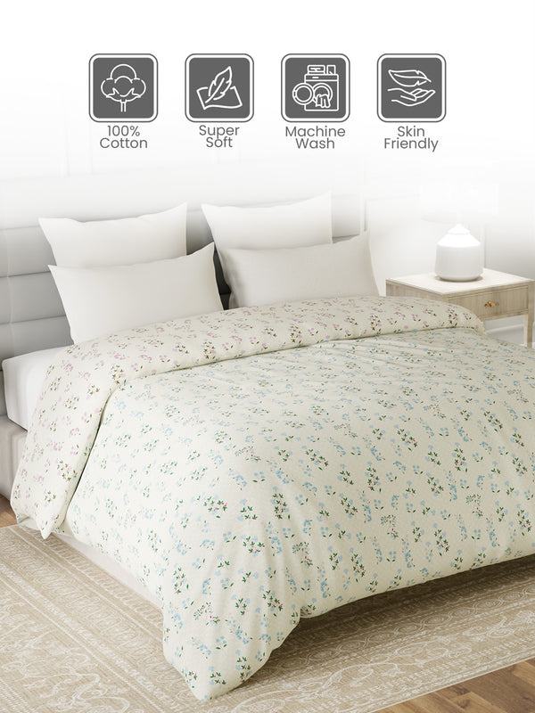 100% Cotton Double Reversible Comforter, 144 TC Printed, Lumina Floret Collection
