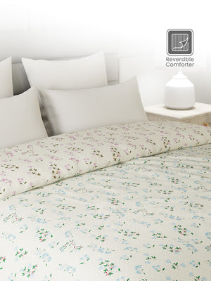 100% Cotton Double Reversible Comforter, 144 TC Printed, Lumina Floret Collection