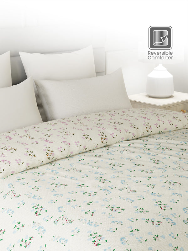 100% Cotton Double Reversible Comforter, 144 TC Printed, Lumina Floret Collection