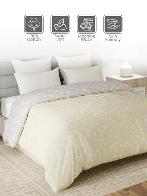 100% Cotton Double Reversible Comforter, 144 TC Printed, Lumina Floret Collection