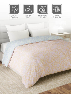 100% Cotton Double Reversible Comforter, 144 TC Printed, Lumina Floret Collection