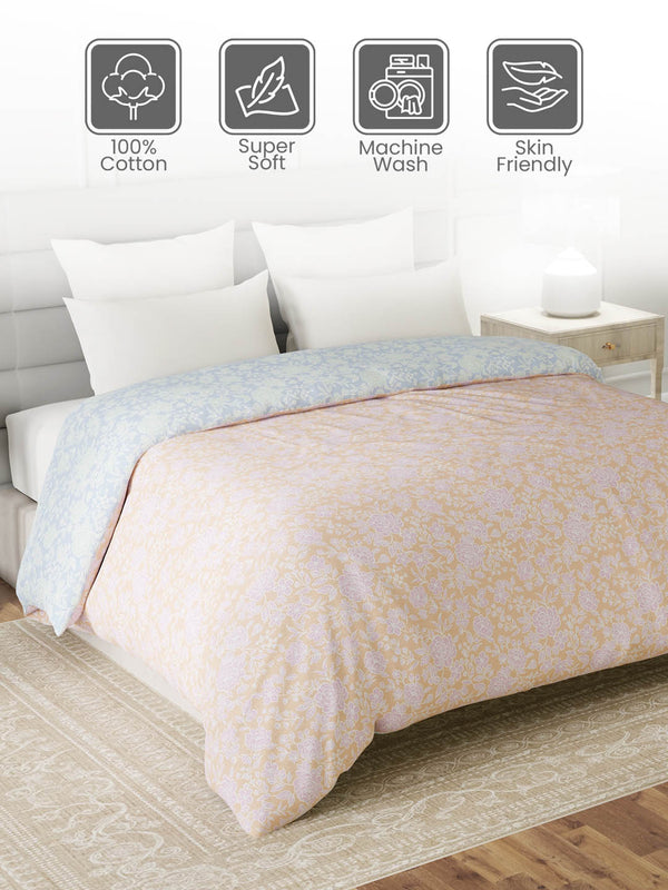100% Cotton Double Reversible Comforter, 144 TC Printed, Lumina Floret Collection