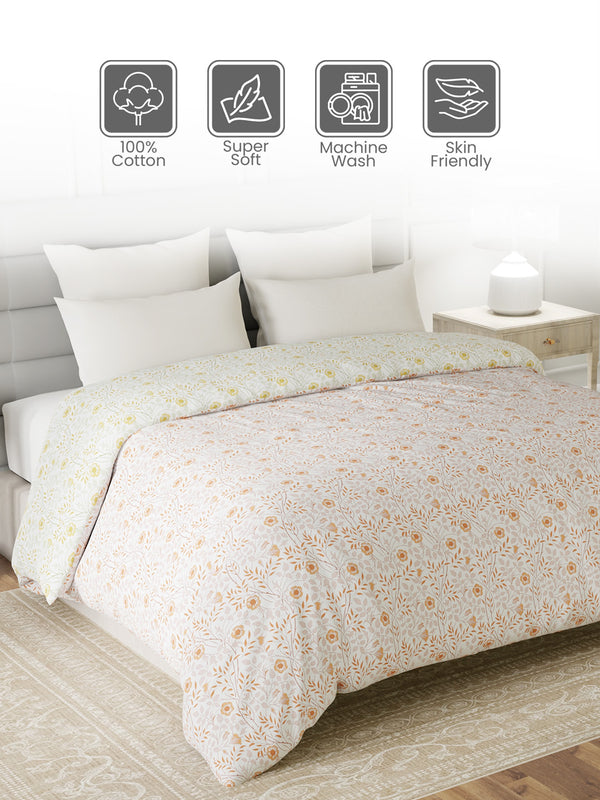 100% Cotton Double Reversible Comforter, 144 TC Printed, Lumina Floret Collection