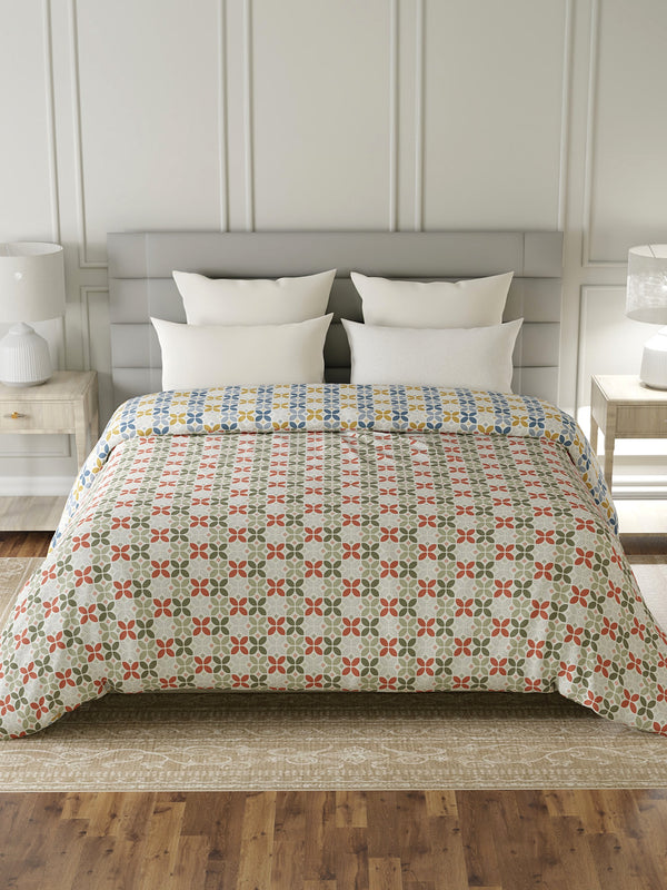 Reversible Double Comforter, 100% Cotton 140 TC, Multicolor Geometrical, For Mild Winter & All Season Lumina Floret