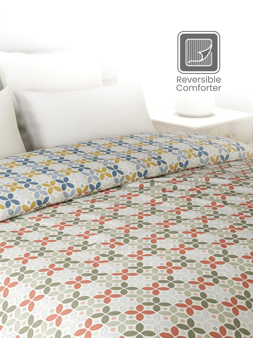 Reversible Double Comforter, 100% Cotton 140 TC, Multicolor Geometrical, For Mild Winter & All Season Lumina Floret