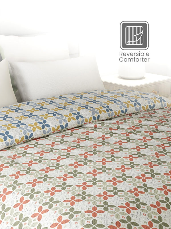 Reversible Double Comforter, 100% Cotton 140 TC, Multicolor Geometrical, For Mild Winter & All Season Lumina Floret