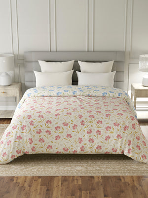 Reversible Double Comforter, 100% Cotton 140 TC, Blue & Pink Floral, For Mild Winter & All Season Lumina Floret