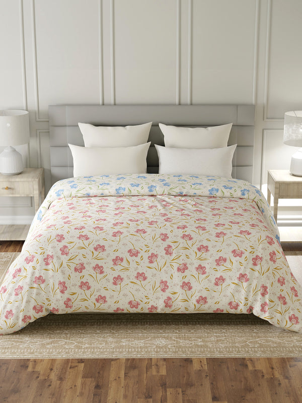 Reversible Double Comforter, 100% Cotton 140 TC, Blue & Pink Floral, For Mild Winter & All Season Lumina Floret