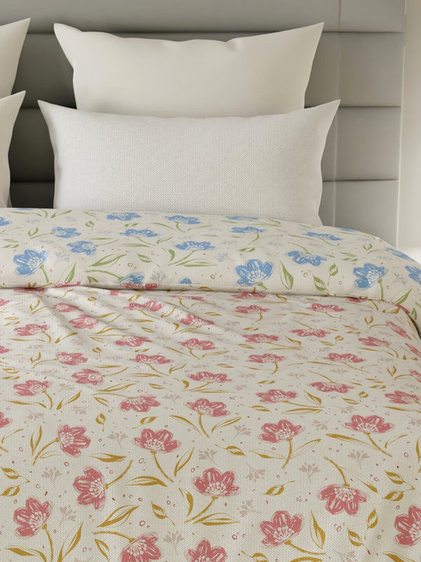 Reversible Double Comforter, 100% Cotton 140 TC, Blue & Pink Floral, For Mild Winter & All Season Lumina Floret