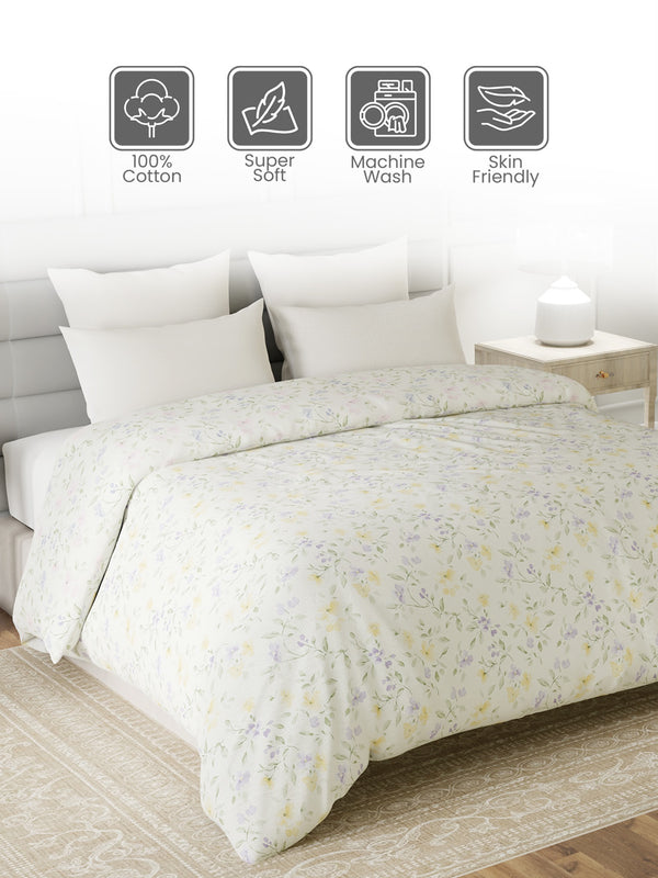 100% Cotton Double Reversible Comforter, 144 TC Printed, Lumina Floret Collection