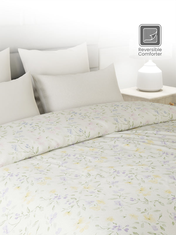 100% Cotton Double Reversible Comforter, 144 TC Printed, Lumina Floret Collection