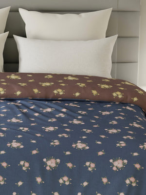 Reversible Double Comforter, 100% Cotton 140 TC, Brown & Blue Floral, For Mild Winter & All Season Lumina Floret