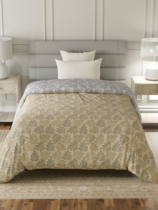 Reversible Single Comforter, 100% Cotton 140 TC, Brown & Grey Floral, For Mild Winter & All Season Lumina Floret