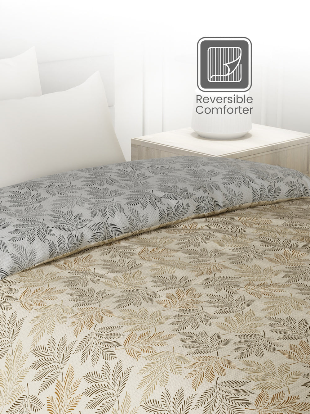 Reversible Single Comforter, 100% Cotton 140 TC, Brown & Grey Floral, For Mild Winter & All Season Lumina Floret