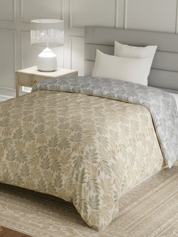 Reversible Single Comforter, 100% Cotton 140 TC, Brown & Grey Floral, For Mild Winter & All Season Lumina Floret