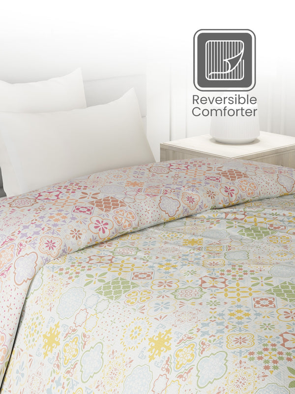 100% Cotton Single Reversible Comforter, 144 TC Printed, Lumina Floret Collection