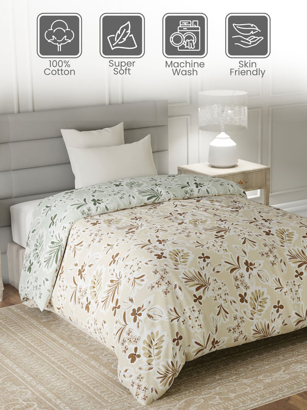 100% Cotton Single Reversible Comforter, 144 TC Printed, Lumina Floret Collection