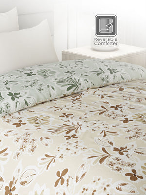 100% Cotton Single Reversible Comforter, 144 TC Printed, Lumina Floret Collection