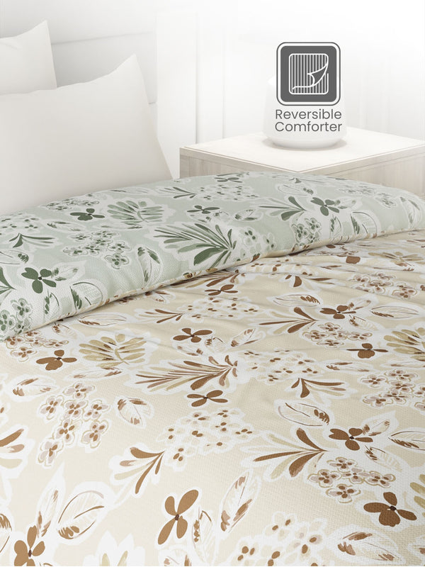 100% Cotton Single Reversible Comforter, 144 TC Printed, Lumina Floret Collection