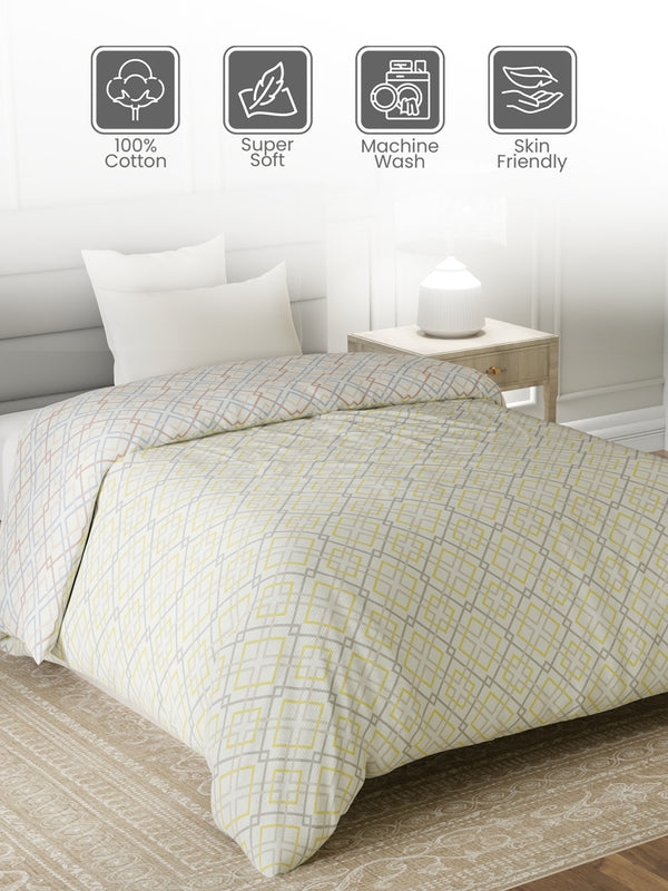 Reversible Single Comforter, 100% Cotton 140 TC, Multicolor Geometrical, For Mild Winter & All Season Lumina Floret