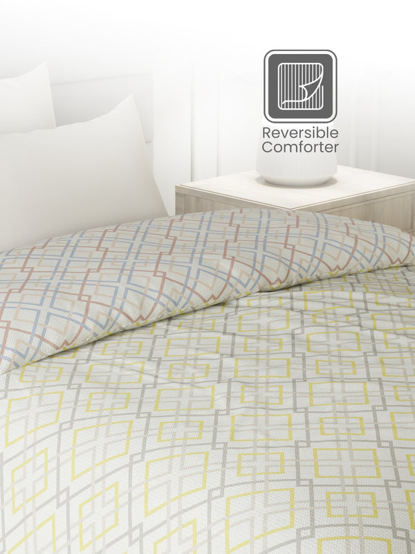 Reversible Single Comforter, 100% Cotton 140 TC, Multicolor Geometrical, For Mild Winter & All Season Lumina Floret
