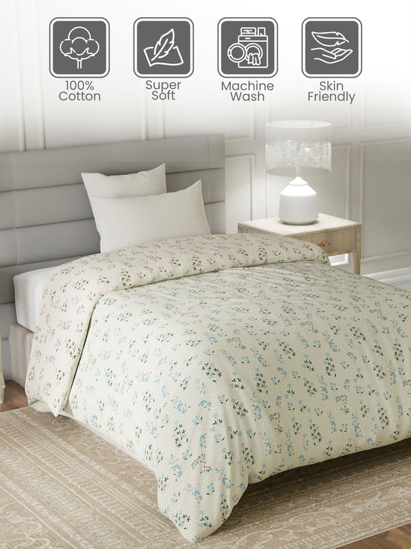 100% Cotton Single Reversible Comforter, 144 TC Printed, Lumina Floret Collection