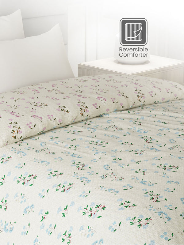 100% Cotton Single Reversible Comforter, 144 TC Printed, Lumina Floret Collection