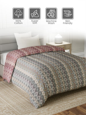 100% Cotton Single Reversible Comforter, 144 TC Printed, Lumina Floret Collection