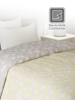 100% Cotton Single Reversible Comforter, 144 TC Printed, Lumina Floret Collection