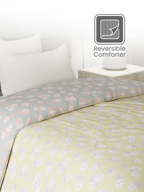 100% Cotton Single Reversible Comforter, 144 TC Printed, Lumina Floret Collection