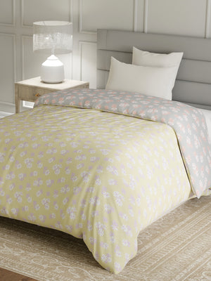 100% Cotton Single Reversible Comforter, 144 TC Printed, Lumina Floret Collection