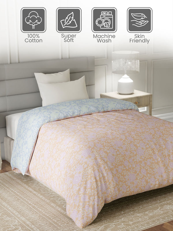 100% Cotton Single Reversible Comforter, 144 TC Printed, Lumina Floret Collection