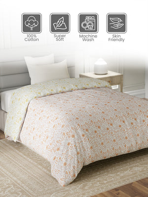 100% Cotton Single Reversible Comforter, 144 TC Printed, Lumina Floret Collection