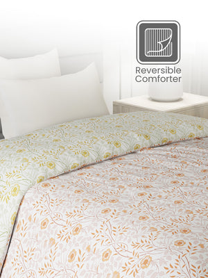 100% Cotton Single Reversible Comforter, 144 TC Printed, Lumina Floret Collection