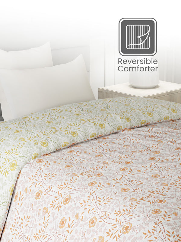 100% Cotton Single Reversible Comforter, 144 TC Printed, Lumina Floret Collection