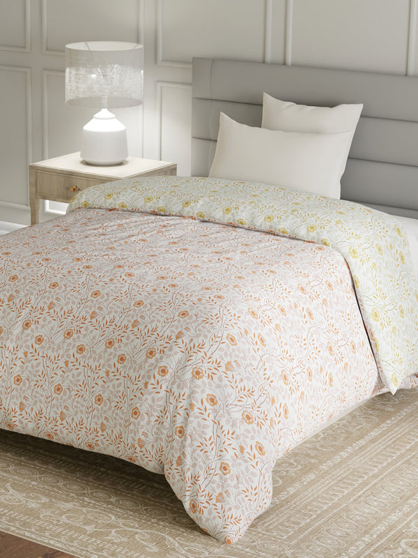 100% Cotton Single Reversible Comforter, 144 TC Printed, Lumina Floret Collection