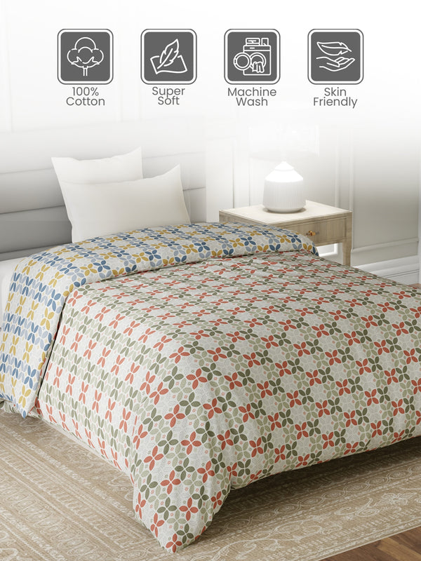 Reversible Single Comforter, 100% Cotton 140 TC, Multicolor Geometrical, For Mild Winter & All Season Lumina Floret